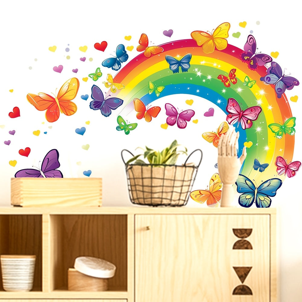Colorful Rainbow Arch with Butterfly, Heart & Star Patterns Wall Decal - PVC Self-Adhesive Removable Sticker for Living Room, Bedroom, Dining Room, Study, Entryway - 39x49cm, Rainbow Room Decor - Topdecheztop.fr