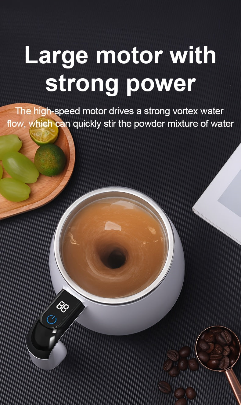 Tasse melangeuse automatique acier inox 316 - Mesure temperature, couvercle, USB, cafe proteines milkshakes, blanc