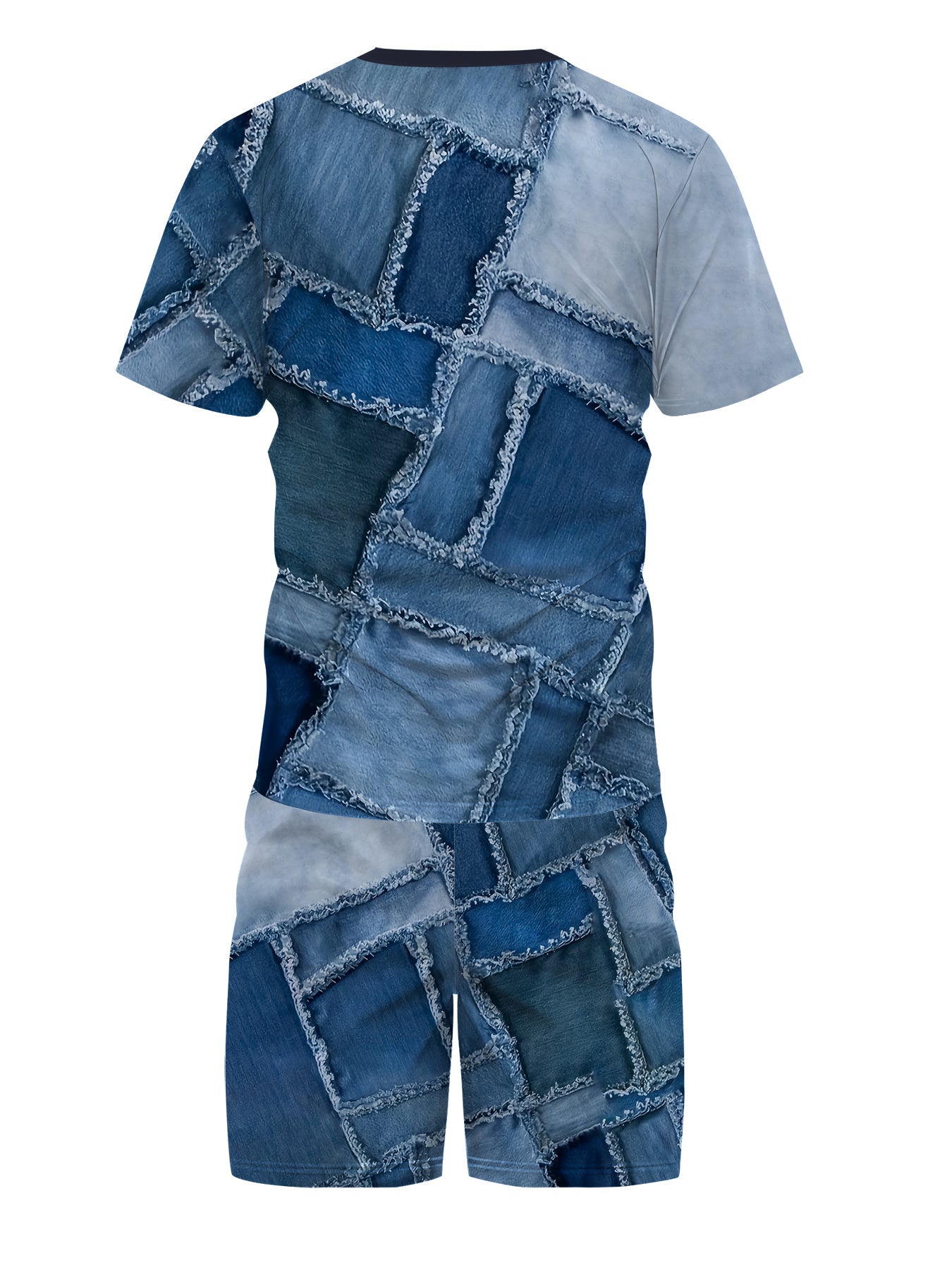 Ensemble homme manches courtes imprime - Col rond, polyester, coupe standard, bleu S a XXL