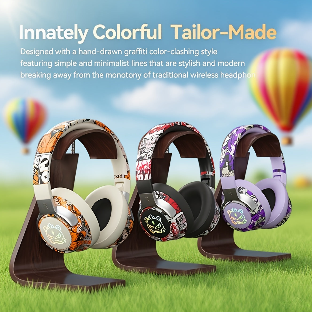 Casque Audio Circum-Aural Style Graffiti – Micro Intégré, Batterie 350mAh & USB-C | 3 Coloris | YUE CUI