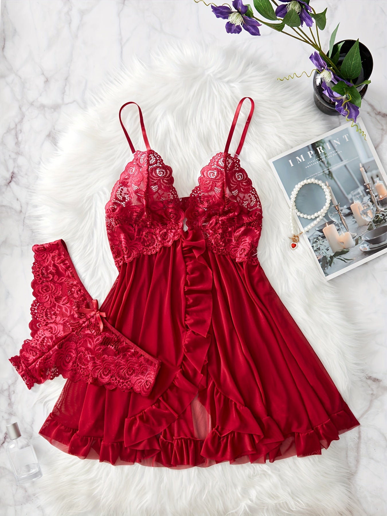Ensemble de lingerie à volants en dentelle - Topdecheztop.fr