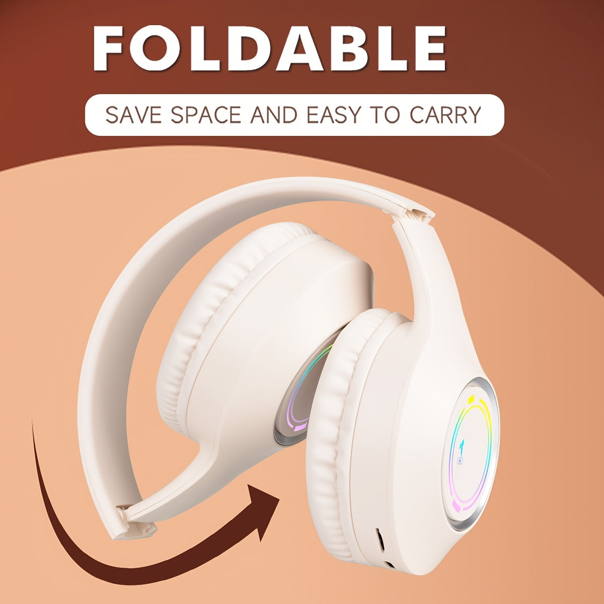 Casque Sans Fil Supra-Auriculaire Pliable – Micro Intégré, Batterie 150mAh & USB-C | Thème Anime & Film | Noir & Beige