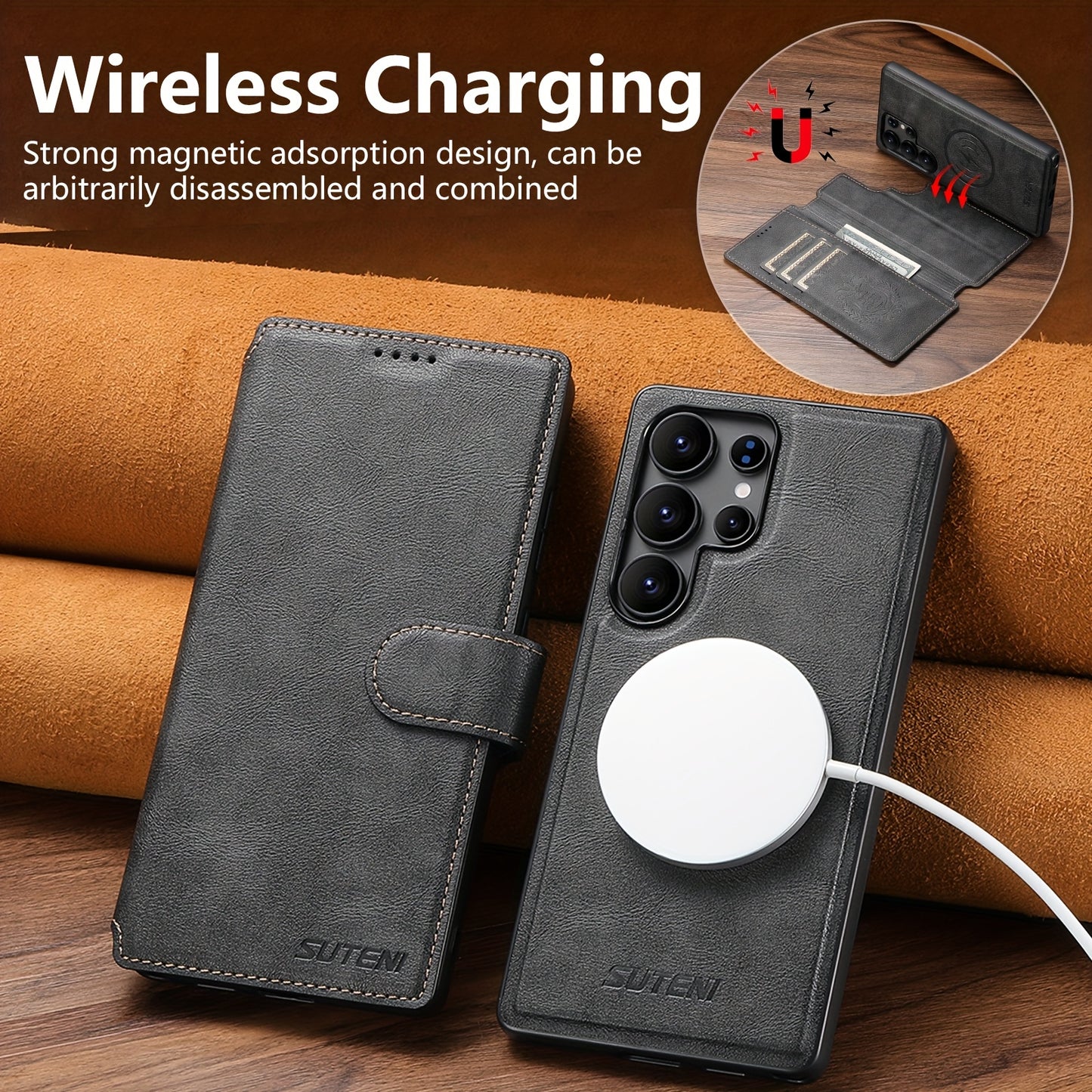 Étui Samsung Galaxy Ultra SUTENI – Similicuir, Recharge Sans Fil, Boucle Magnétique, 3 Coloris