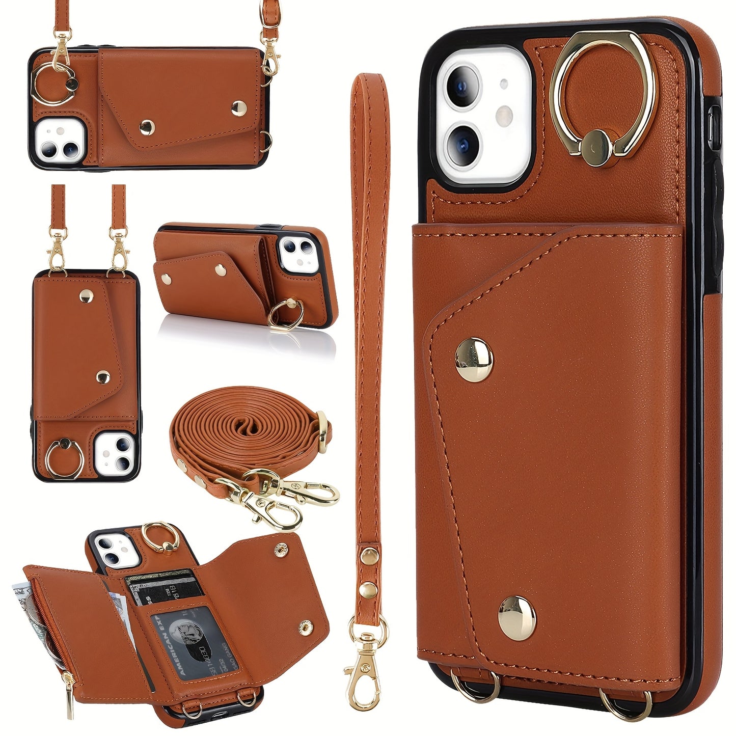 Étui Portefeuille Bandoulière iPhone – Similicuir, Support Intégré, Anti-Choc 📱✨