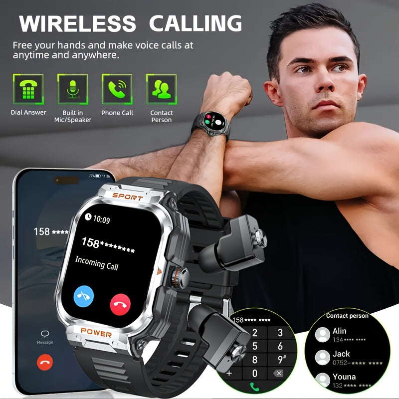 Montre Connectée Robuste Homme GT55 2-en-1 – IA & Commande Vocale, Écran IPS 2,01", IP67, Bluetooth 5.2