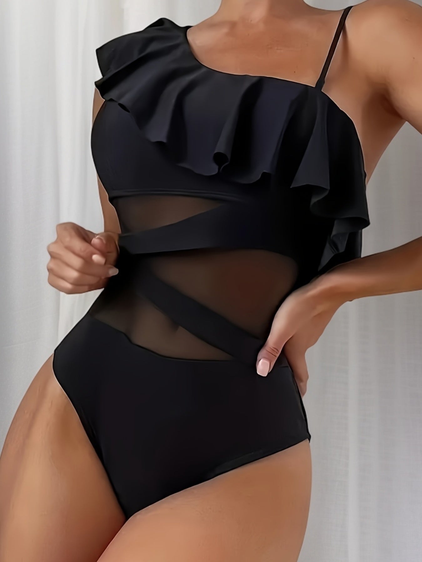 Maillot de Bain Une Pièce Femme – Élégant, Maille Extensible, Une Épaule 👙✨