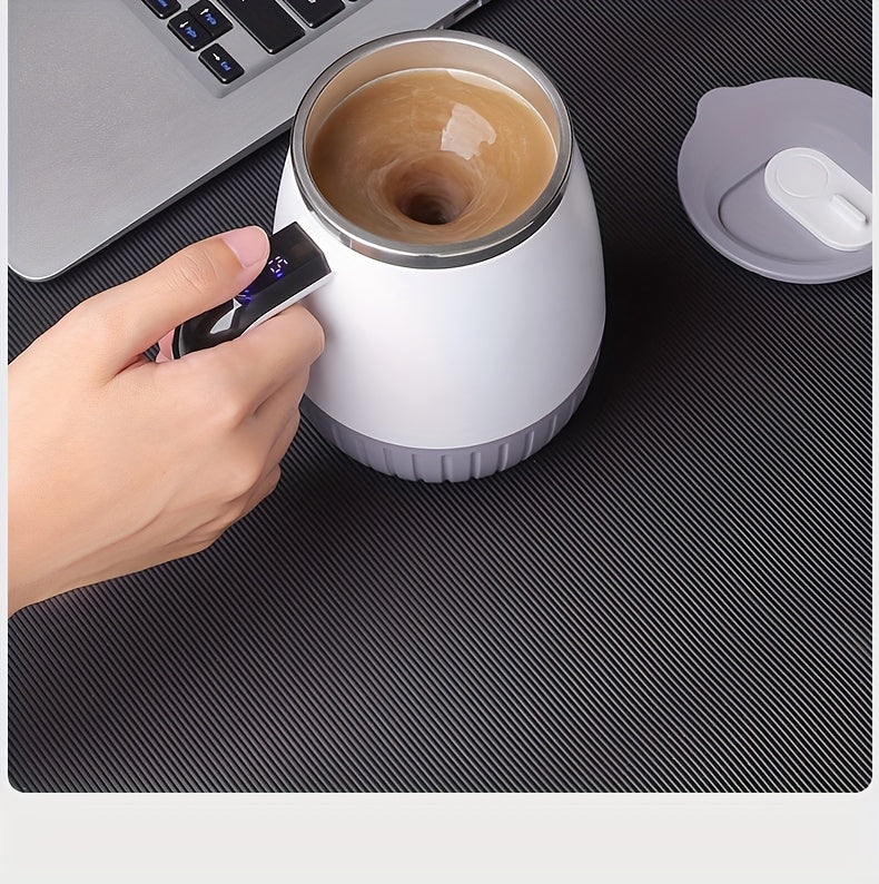 Tasse melangeuse automatique acier inox 316 - Mesure temperature, couvercle, USB, cafe proteines milkshakes, blanc