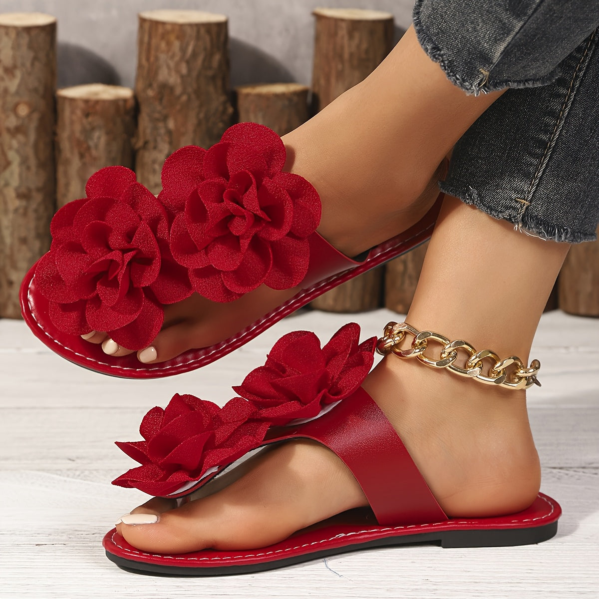 Sandales Plates Femme Elegantes a Fleurs - Style Tongs Confortables