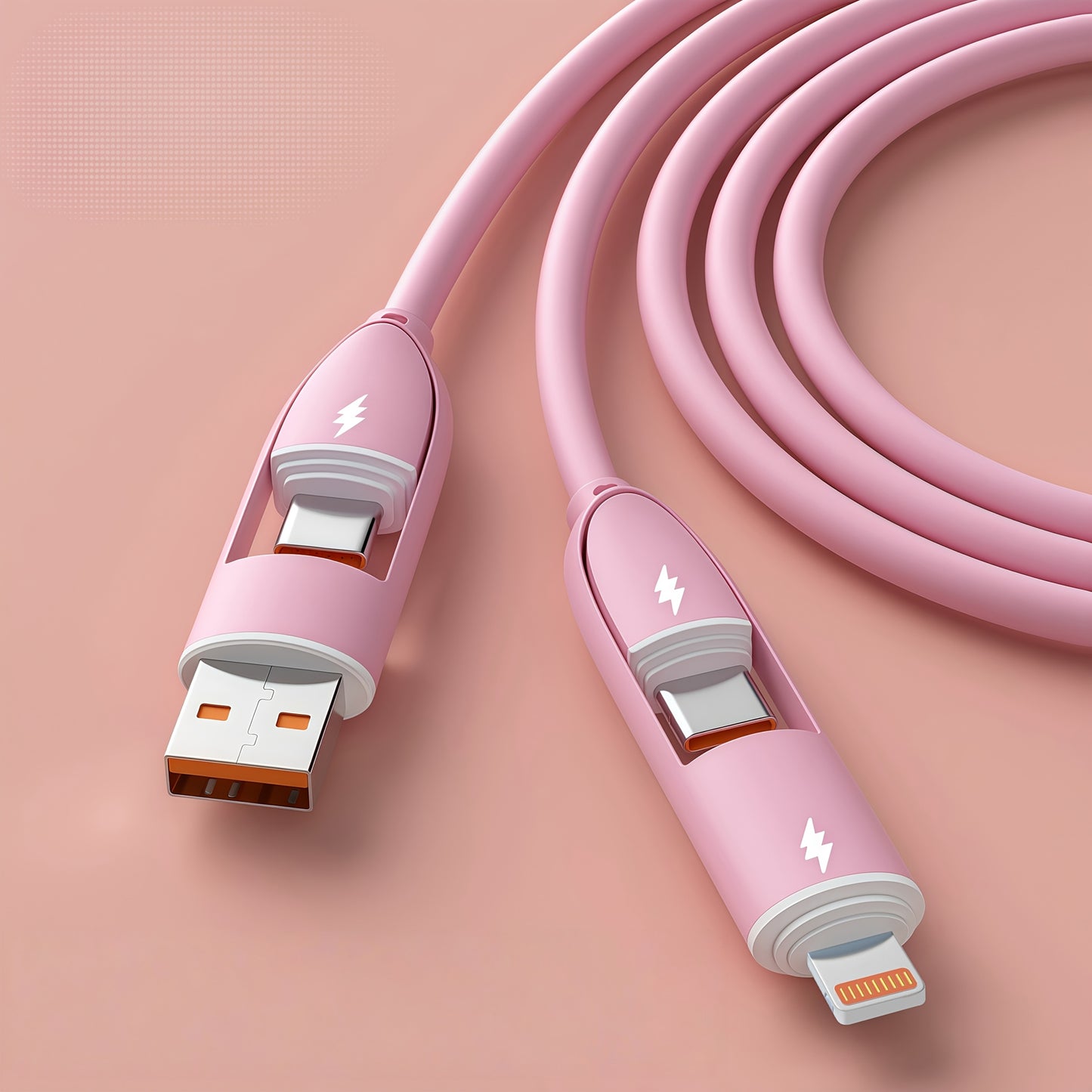 Câble de Charge Ultra-Rapide 4 en 1 – 66W, Type-C vers Lightning, Silicone | ZQJIL