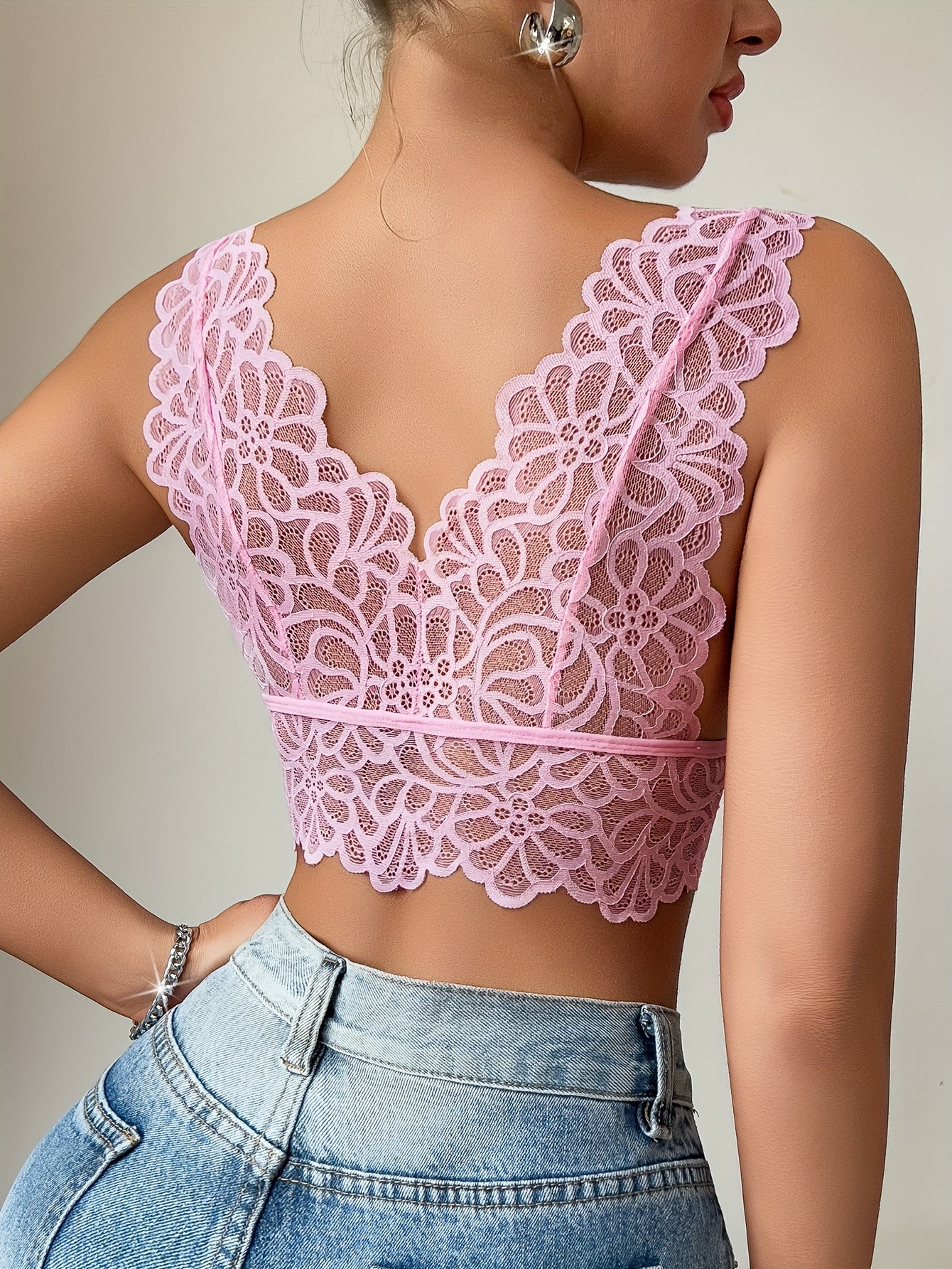 Soutien-Gorge Dos Nu en Dentelle Florale Femme - Sans Fil, Style Elegant