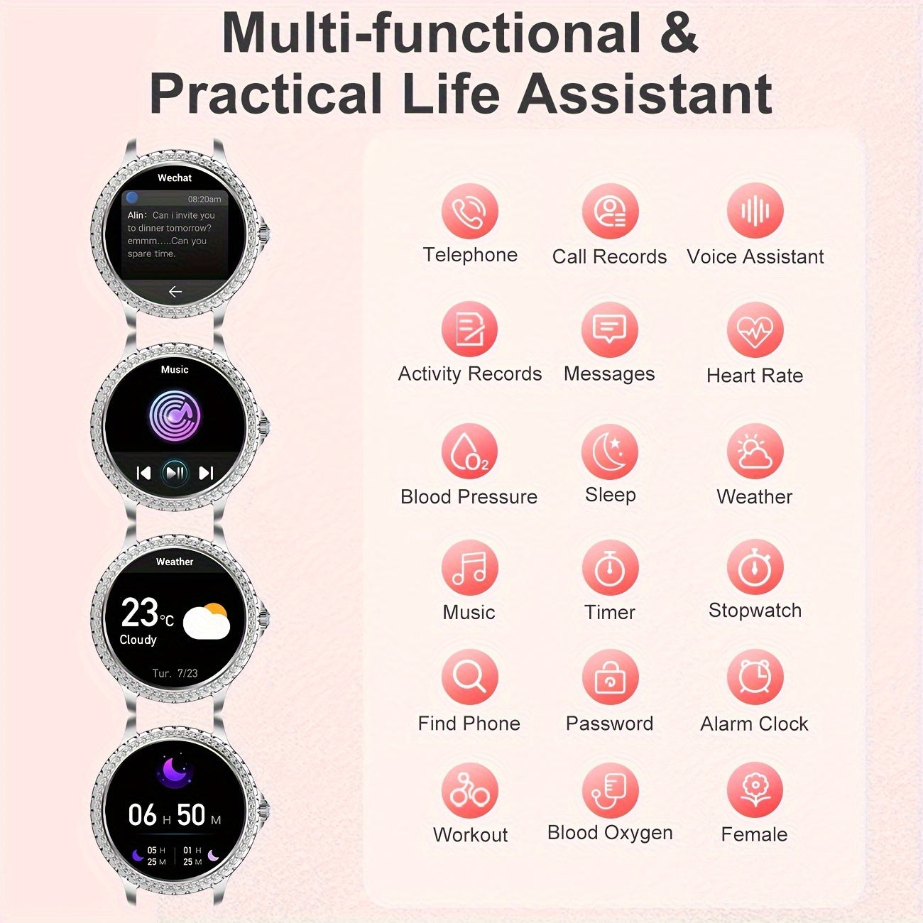 Montre Connectée LIGE Femme – Écran 1,32”, Appels Sans Fil & Étanche IP67