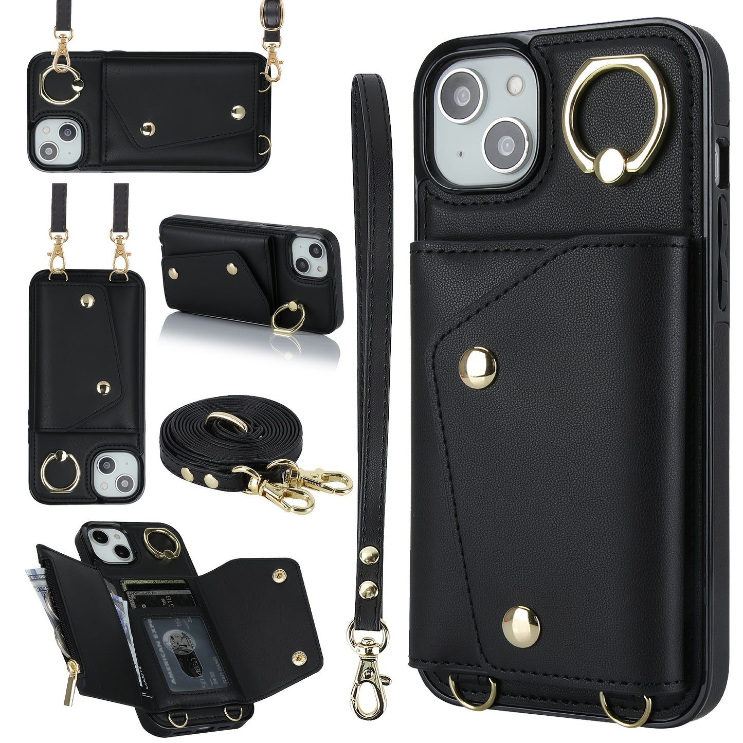 Étui Portefeuille Bandoulière iPhone – Similicuir, Support Intégré, Anti-Choc 📱✨