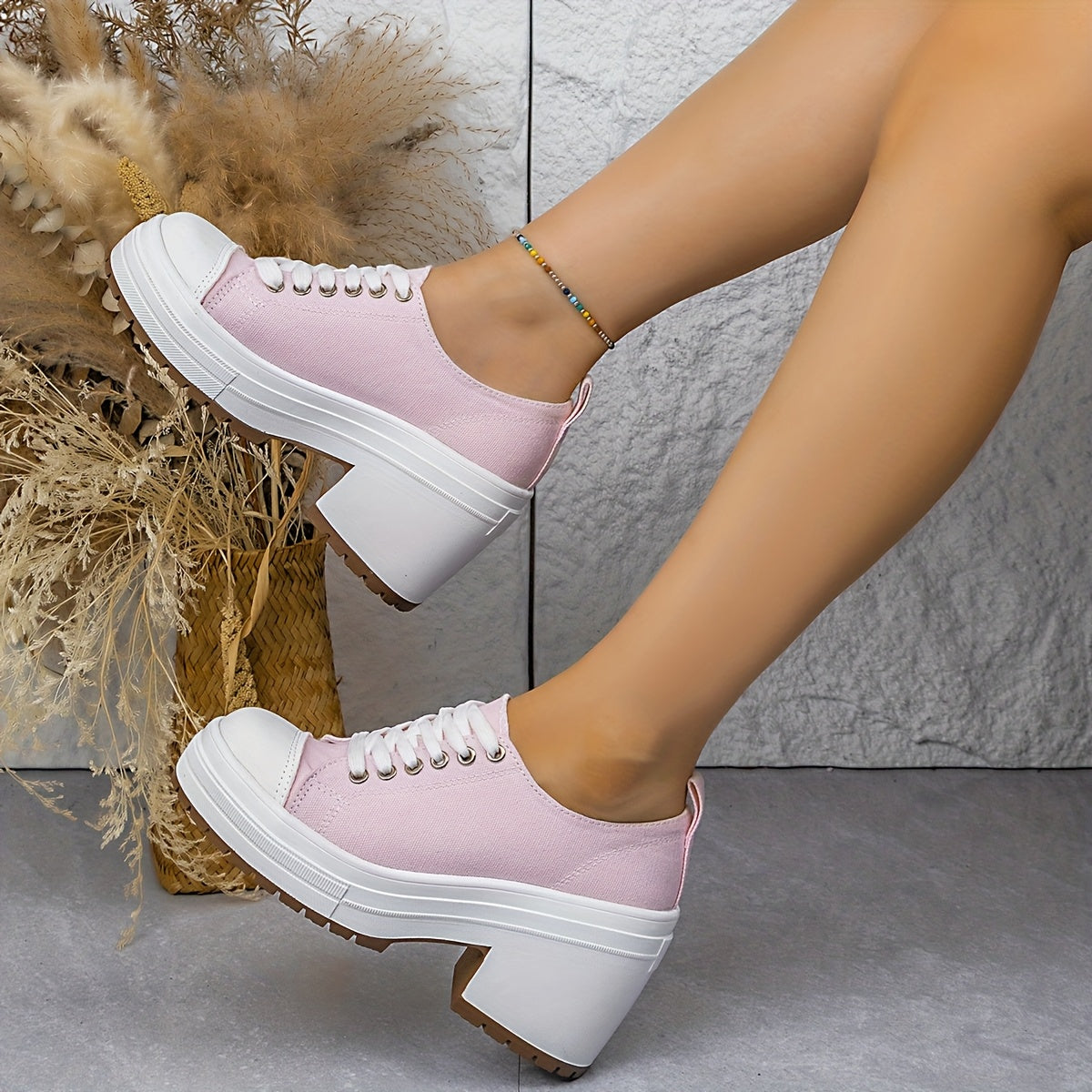 Baskets Femme Mi-Haute Plateforme Lacets - Tissu Semelle PU Style Sport 7 Coloris EU 36-42