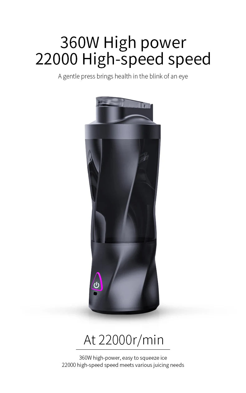 Mixeur extracteur de jus portable rechargeable USB 700 ml - Lames inox, 22000 tr/min, smoothies milkshakes, noir