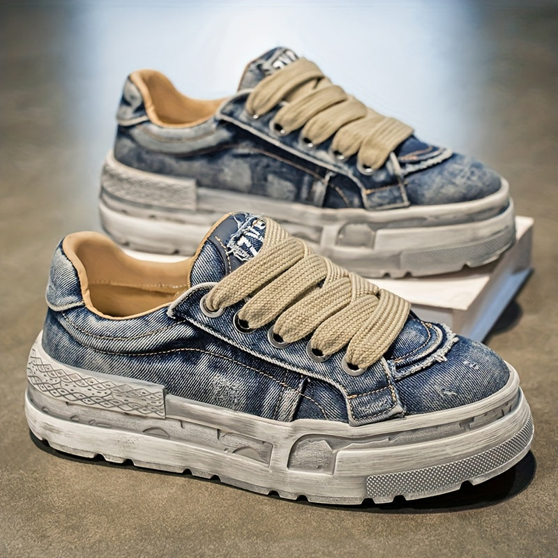 Chaussures Décontractées Homme — Denim Délavé Rétro, Semelles Épaisses, 3 Coloris, EU 38.5-43
