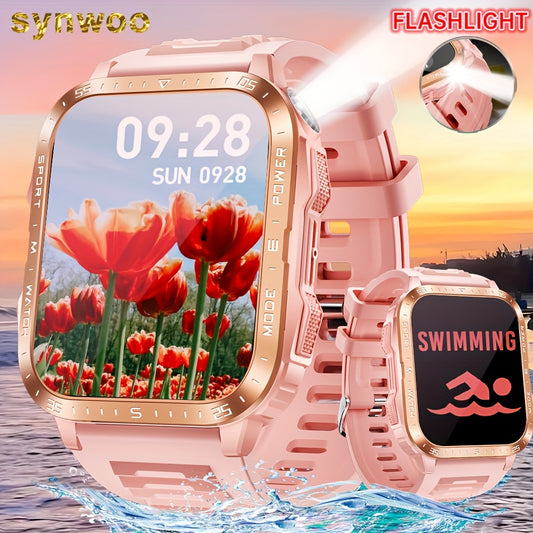 Synwoo Montre Connectee Femme Rose Ecran Tactile IPX8 Batterie 430mAh - LED Appels Assistant Vocal Multisports Suivi Sommeil Compatible Android iPhone