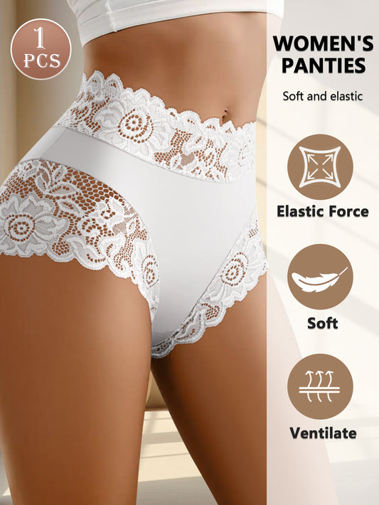 Culotte Taille Haute Sexy Bordure Dentelle Femme - Style Glamour Blanc