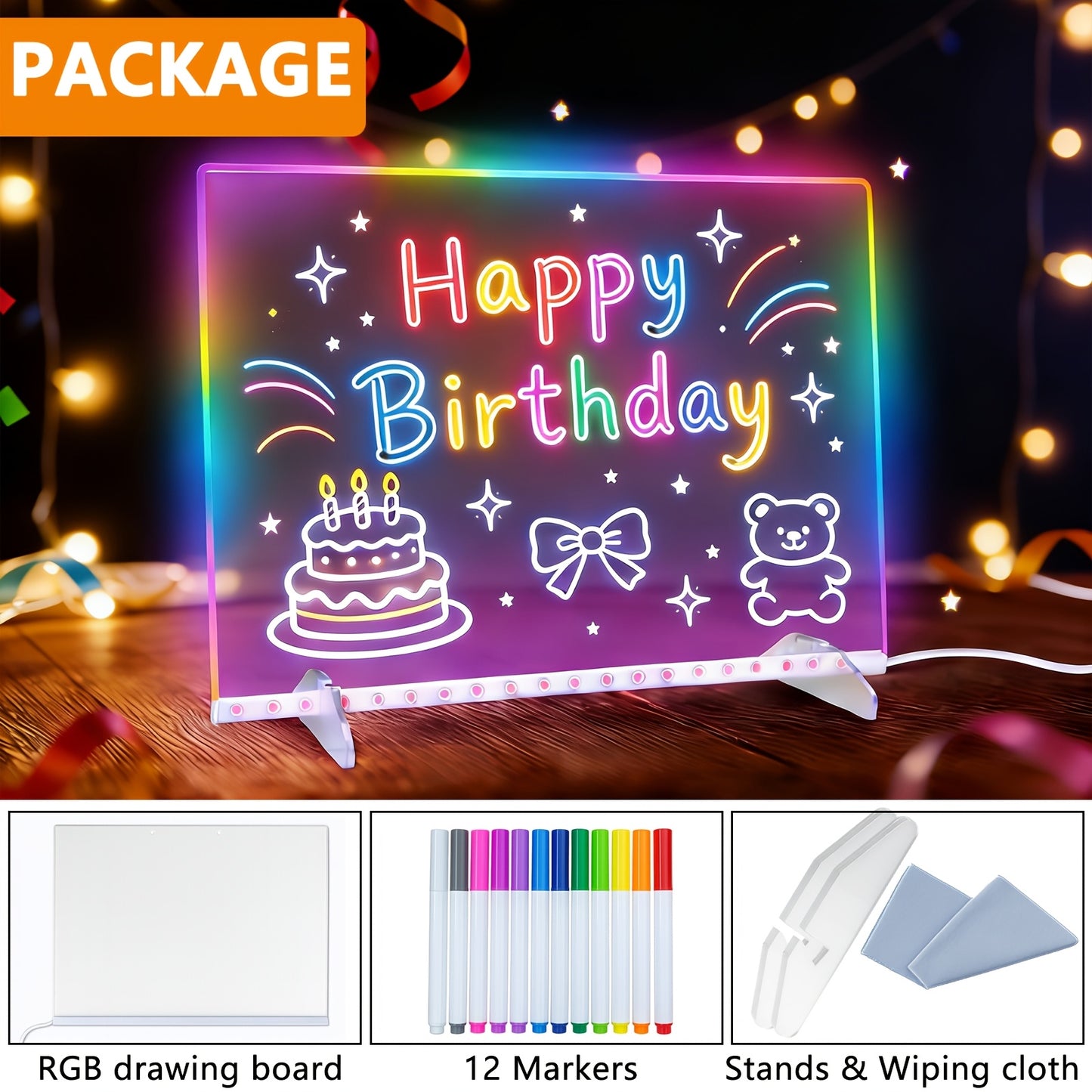 Tableau Dessin LED RGB - Planche Lumineuse USB avec 12 Stylos