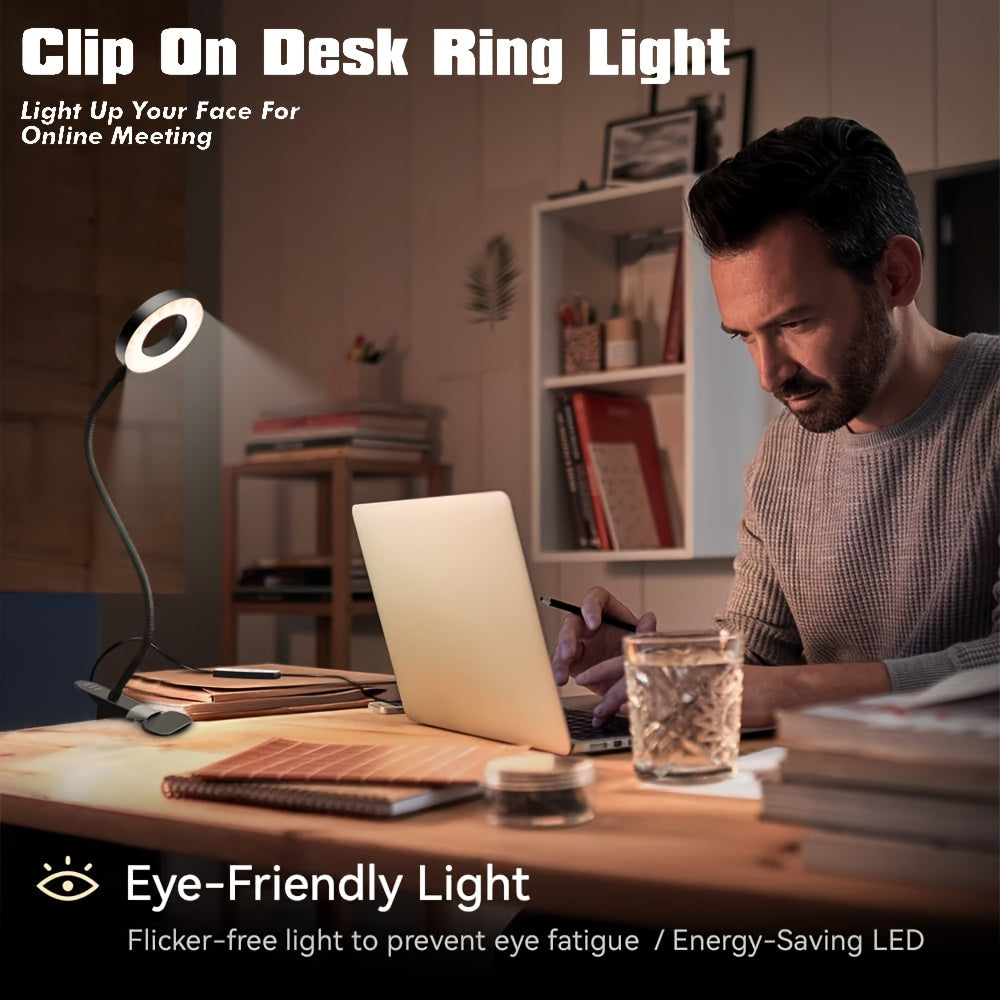 Lampe de bureau LED pince USB - Bras flexible 360° luminosité réglable