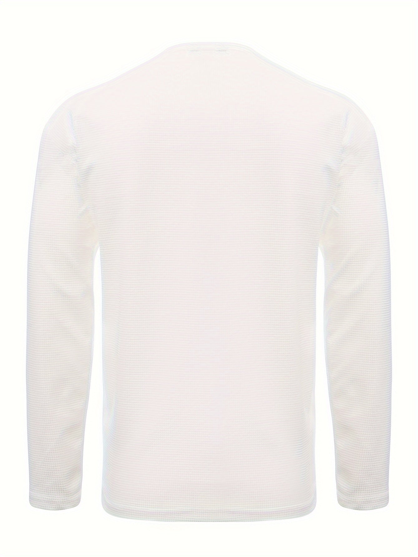 T-Shirt Homme Manches Longues Col en V Gaufre - Slim, 100% Polyester, Blanc Beige Noir, S-XXXL