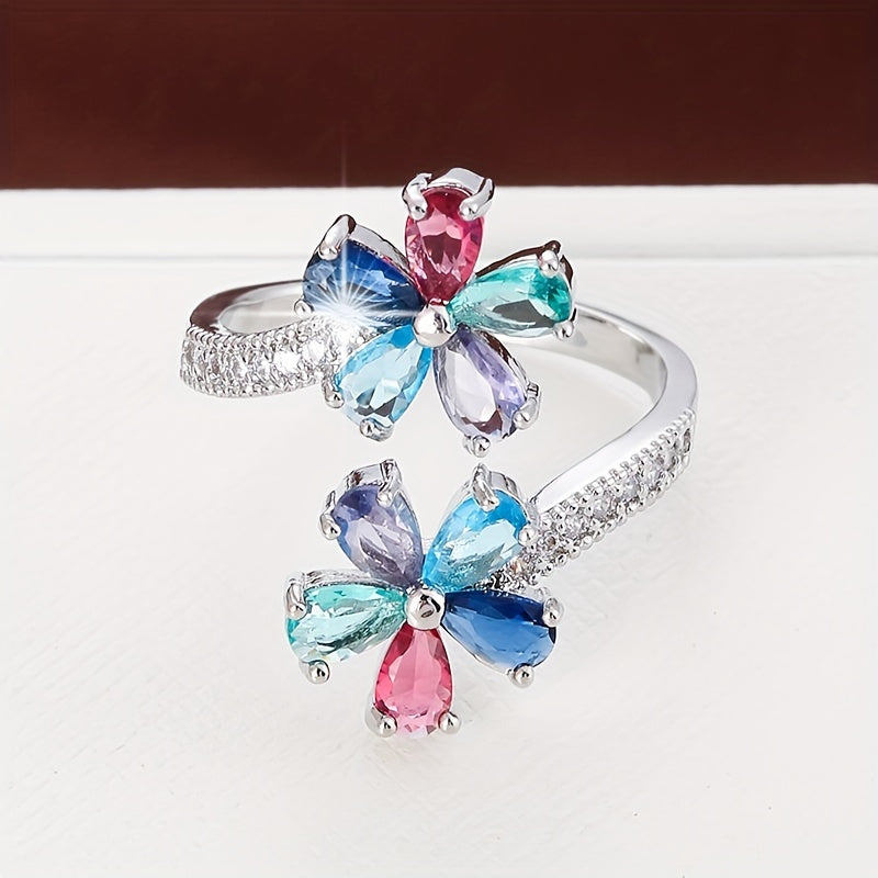 Bague Femme Cuivre Placage Or Blanc Zircon Synthetique - Dore ou Argente Taille Unique