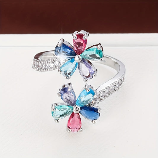 Bague Femme Cuivre Placage Or Blanc Zircon Synthetique - Dore ou Argente Taille Unique
