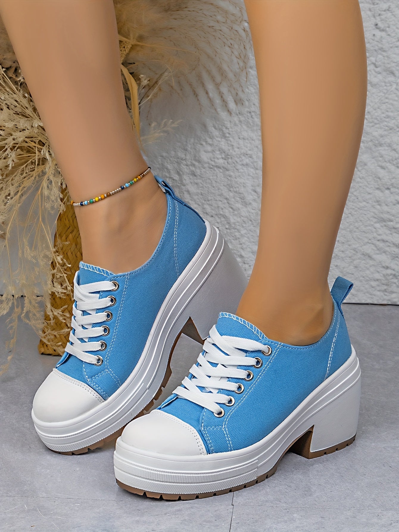 Baskets Femme Mi-Haute Plateforme Lacets - Tissu Semelle PU Style Sport 7 Coloris EU 36-42
