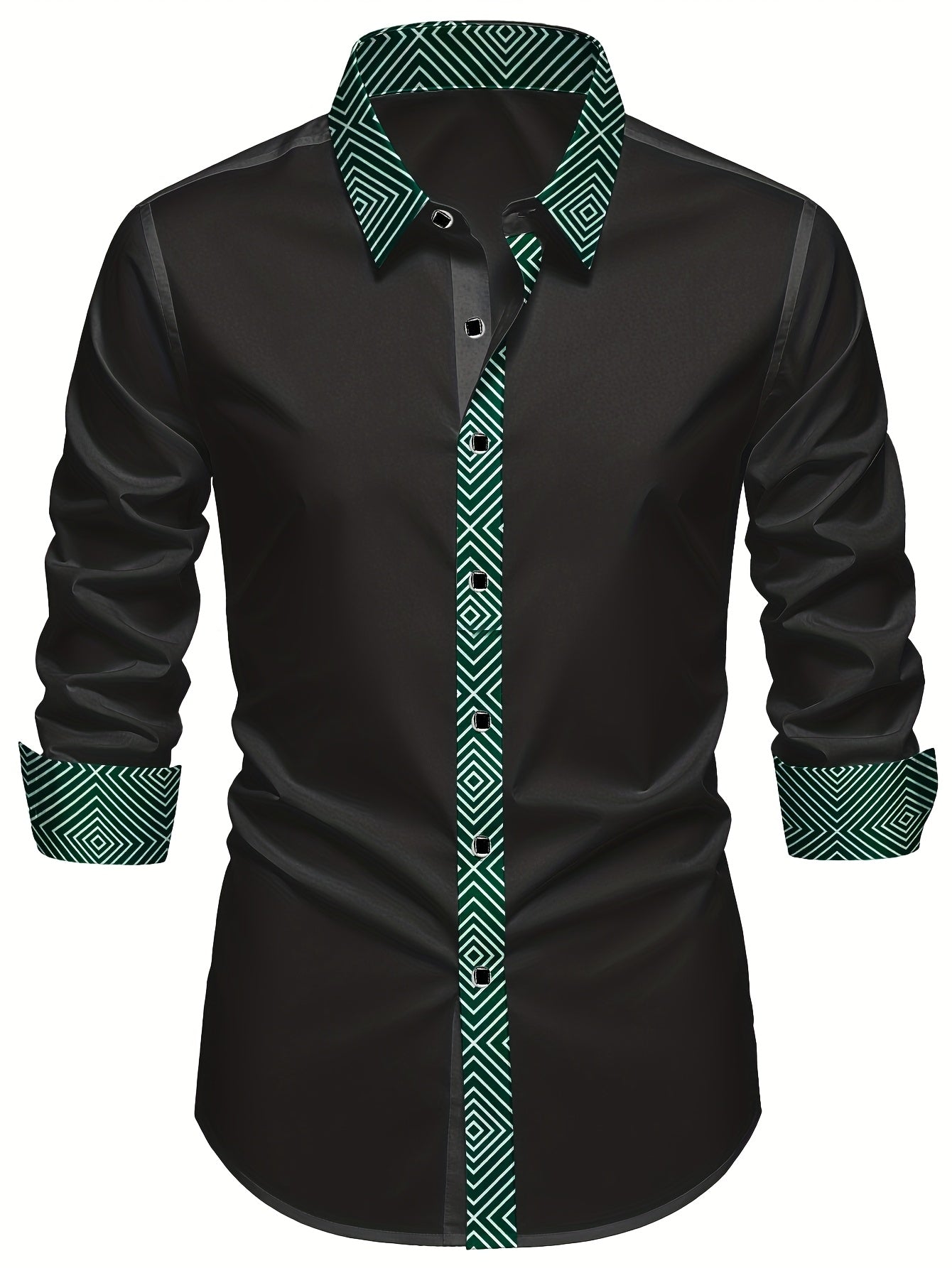 Chemise Homme Manches Longues Col Revers Couleur Unie Infroissable 100% Polyester Decontractee - Noir FR S-XL