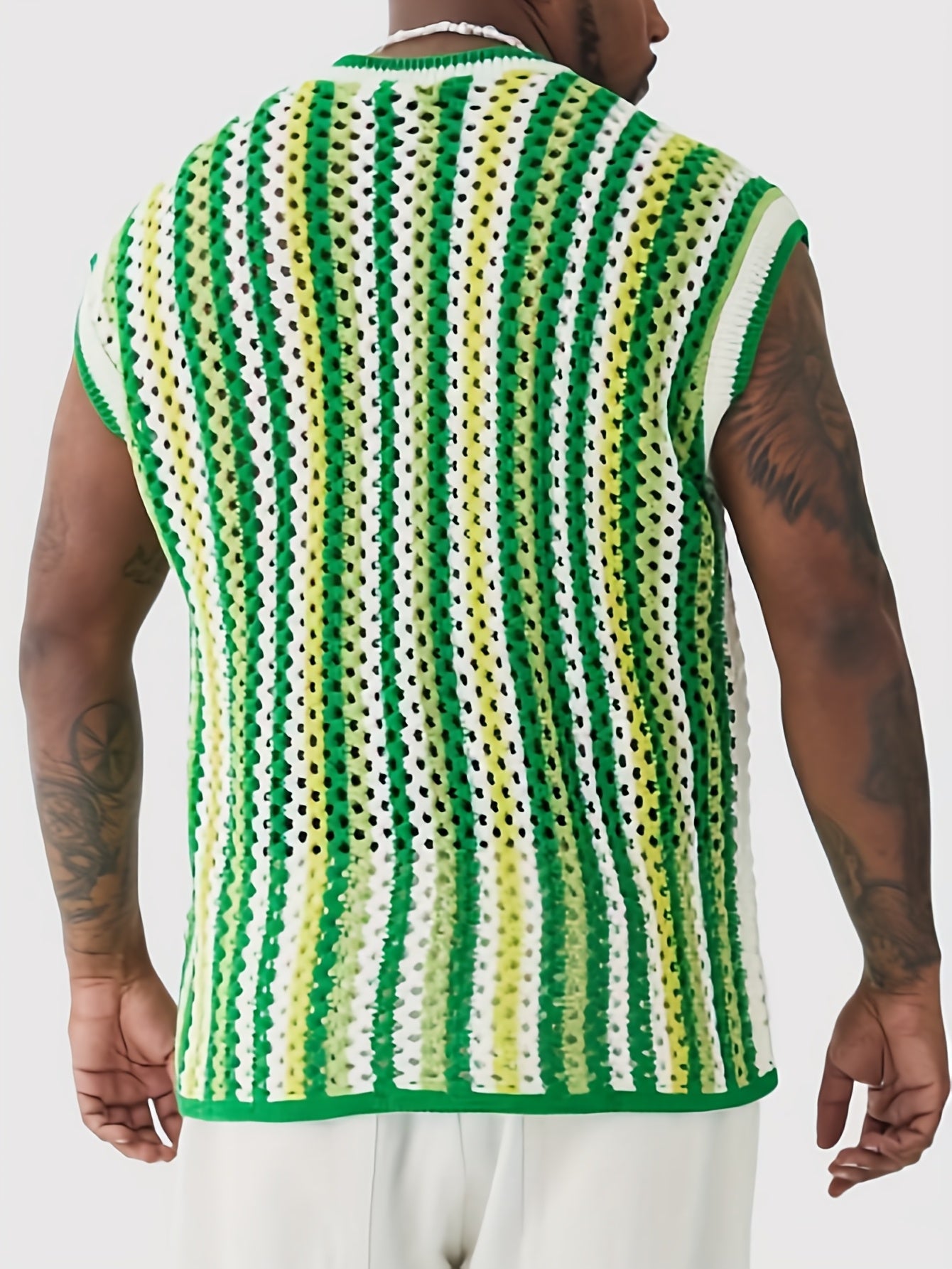 Gilet Ajoure Crochet Col V Sans Manches - Style Vacances Rayures FR S a XXL