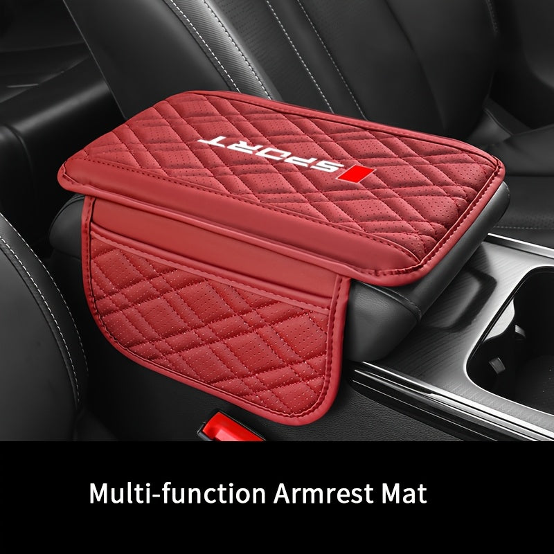 Coussin d'Accoudoir Voiture Cuir PU – Style Sportif avec Poches de Rangement