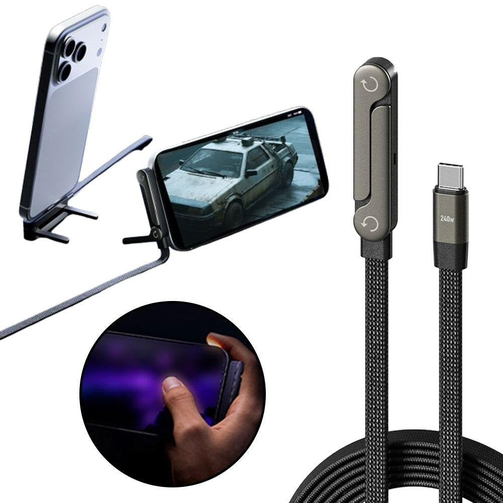 Cable USB-C Pliable 240W 2-en-1 avec Support Telephone Integre