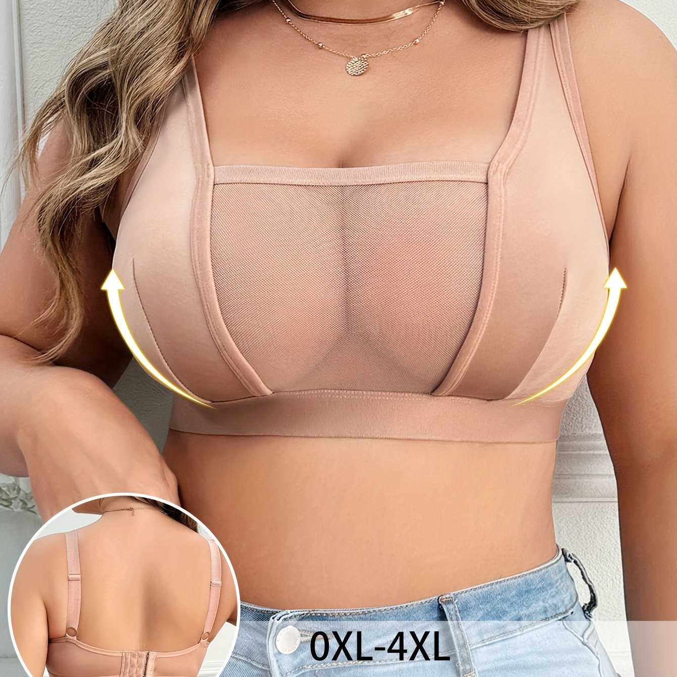 Soutien-Gorge Sans Fil Grande Taille Femme — 90% Polyester, Maille Contrastée, 3 Coloris, L-4XL