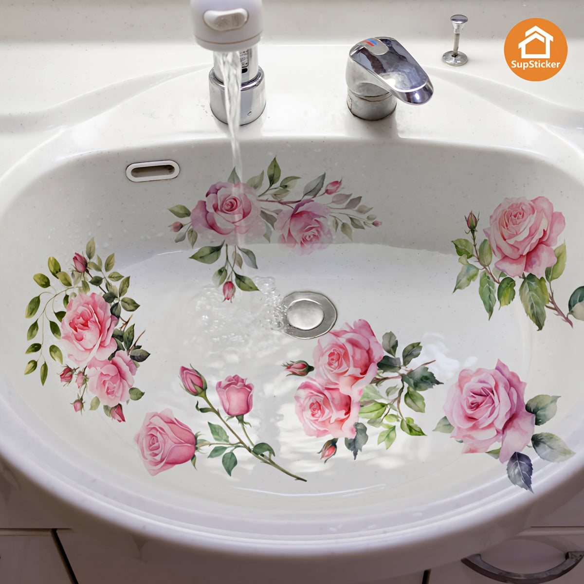 Sticker Autocollant Baignoire Lavabo Motif Floral - Vinyle, Facile a Poser, 4 Coloris, 32x47cm
