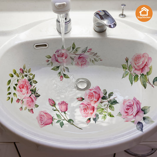 Sticker Autocollant Baignoire Lavabo Motif Floral - Vinyle, Facile a Poser, 4 Coloris, 32x47cm