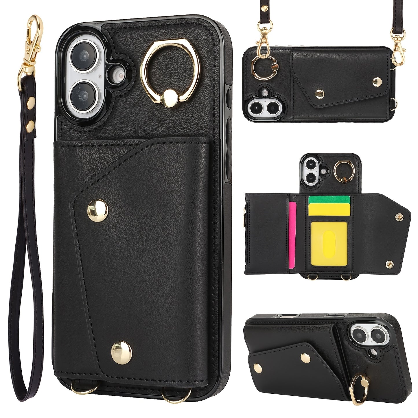 Étui Portefeuille Bandoulière iPhone – Similicuir, Support Intégré, Anti-Choc 📱✨