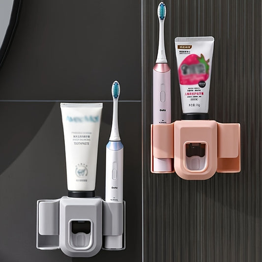 1pc Toothbrush Holder With Automatic Toothpaste Dispenser, Wall Mounted Toothbrush Storage Rack, Punch-free Toothbrush Storage Organizer, Multifunctional Electric Toothbrush Holder, Bathroom Accessories - Topdecheztop.fr