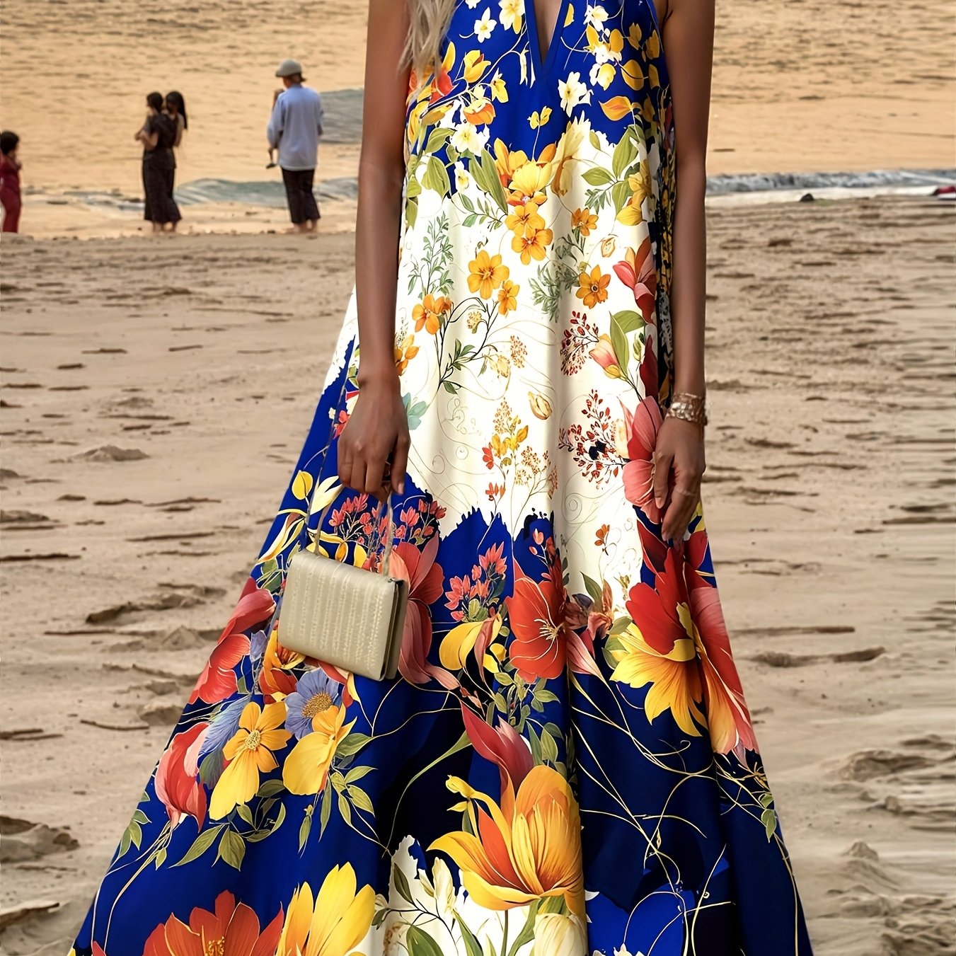 Robe Longue Sans Manches Imprimé Floral – Col Rond, Style Décontracté Chic Printemps-Été | S au XL