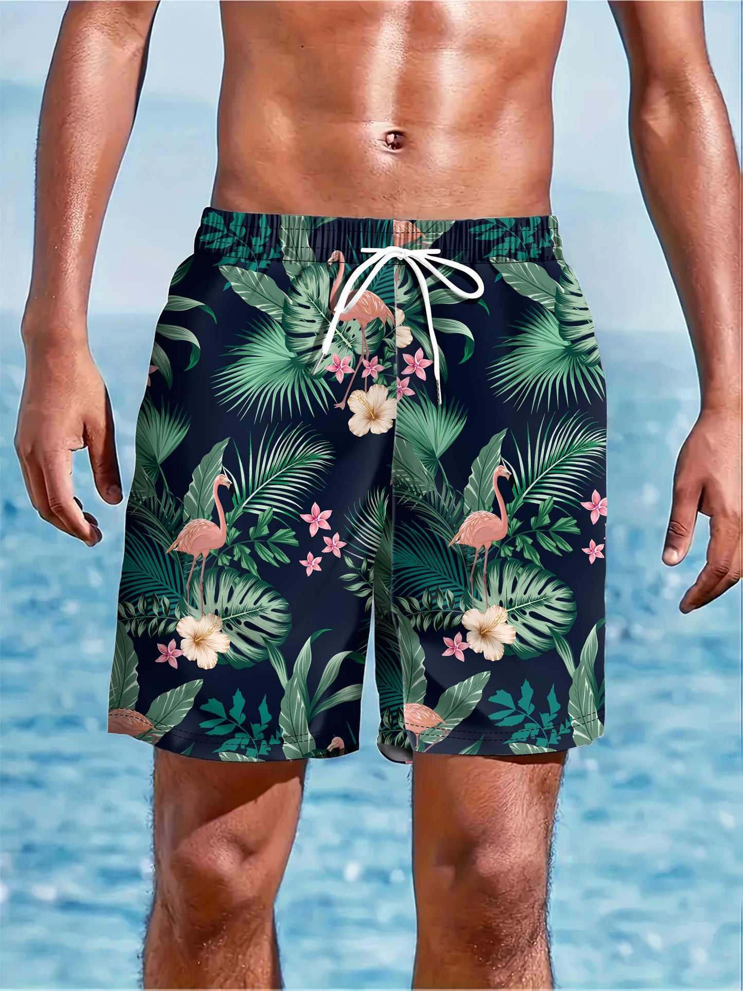 Pantalon de plage homme imprimé tropical avec poches - Coupe standard, style vacances