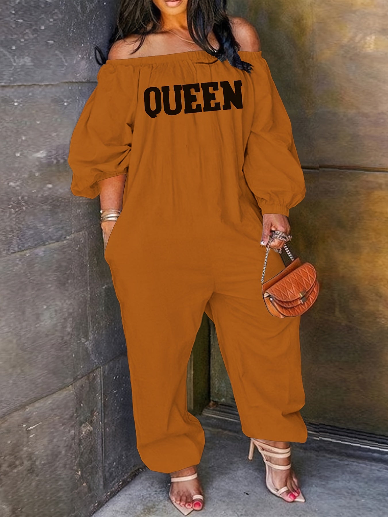 Combinaison Longue Brodée QUEEN pour Femme – Épaules Dénudées, Style Décontracté Élégant | 8 Coloris | S au XXL
