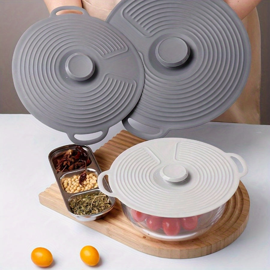 Lot 3 Couvercles Silicone Double Poignee Fermeture Ventouse - Micro-Ondes Lave-Vaisselle Antiadherent Blanc