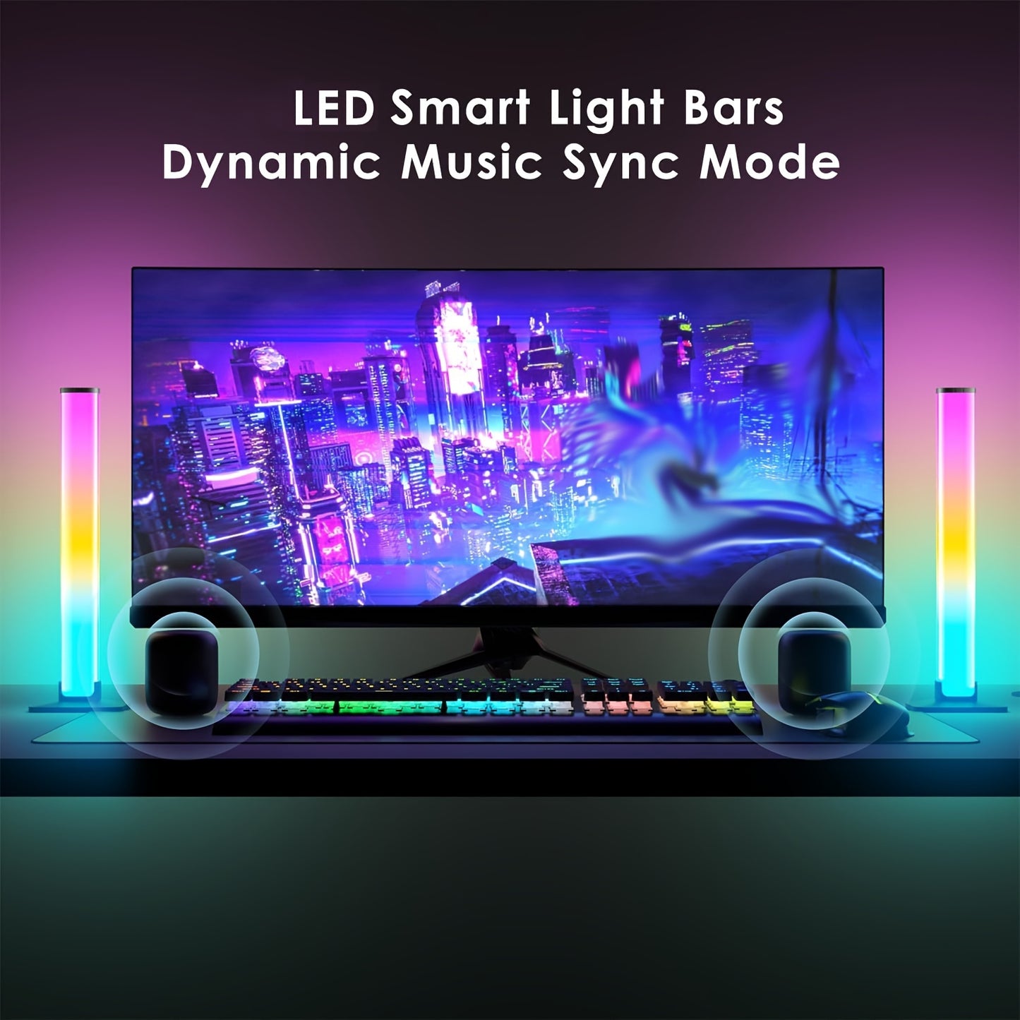 Barres lumineuses LED intelligentes, lot de 2, RVB avec synchronisation musicale - Topdecheztop.fr