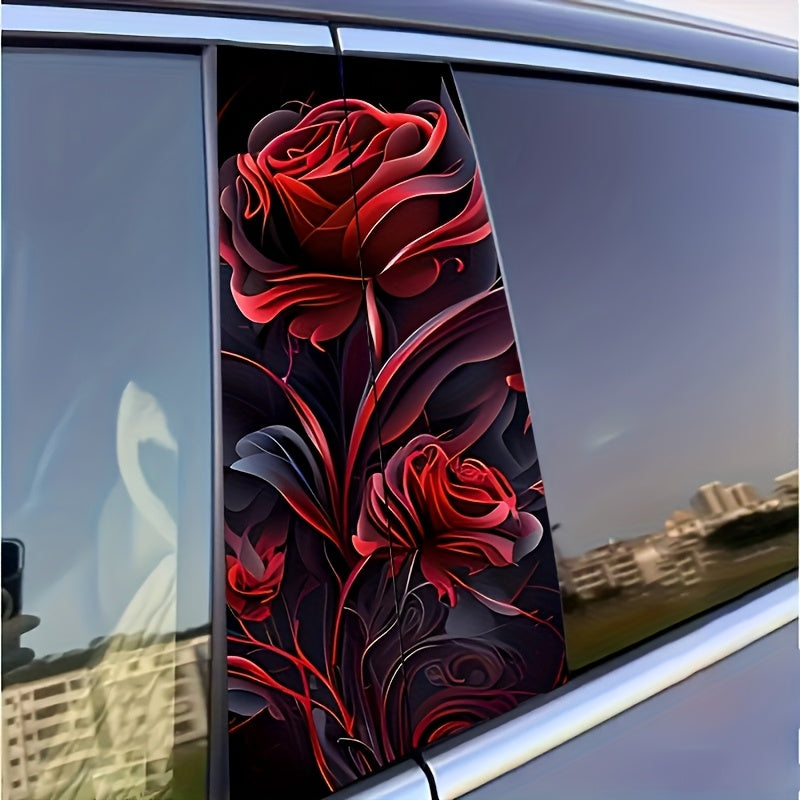 Lot de 2 Autocollants Voiture Rose Rouge - Stickers Vinyle Durable, Decoration Auto