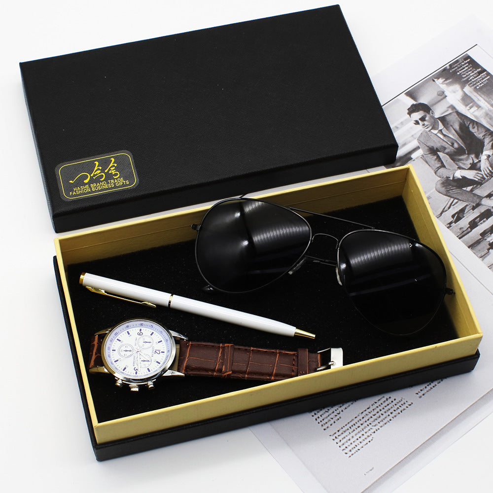 Coffret Cadeau Homme Business – Montre + Lunettes + Stylo, Ultra-Fine 8mm 🕹️⌚🕶️