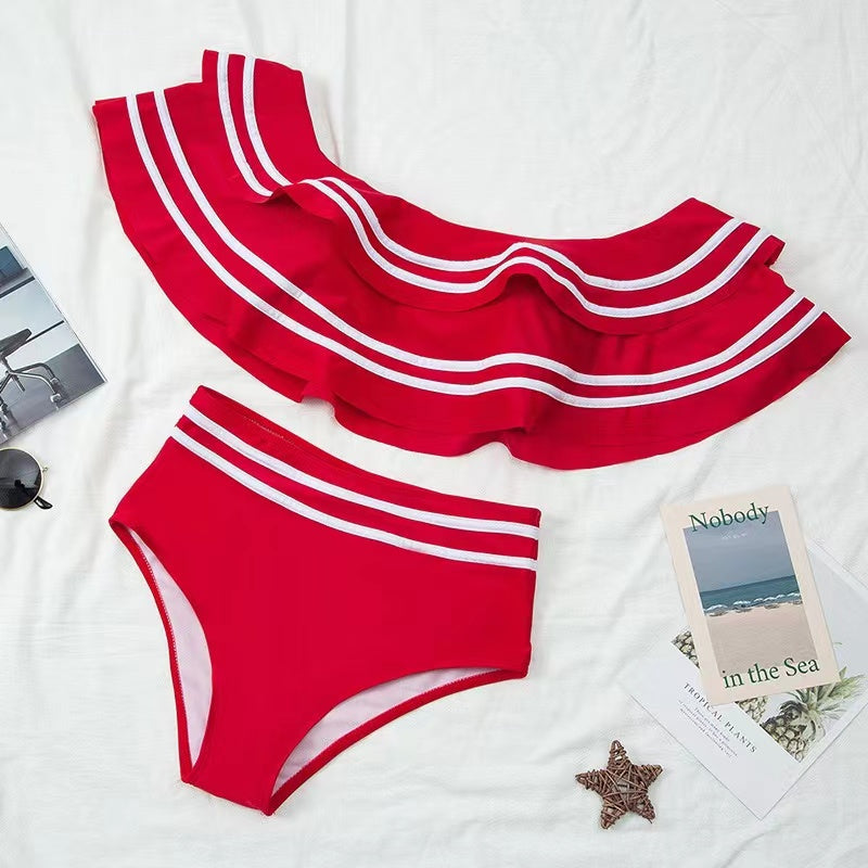 Bikini Bandeau À Volants Femme – Épaules Dénudées, Couleur Unie & Tissu Polyamide | S M L XL | OATONCAOMI