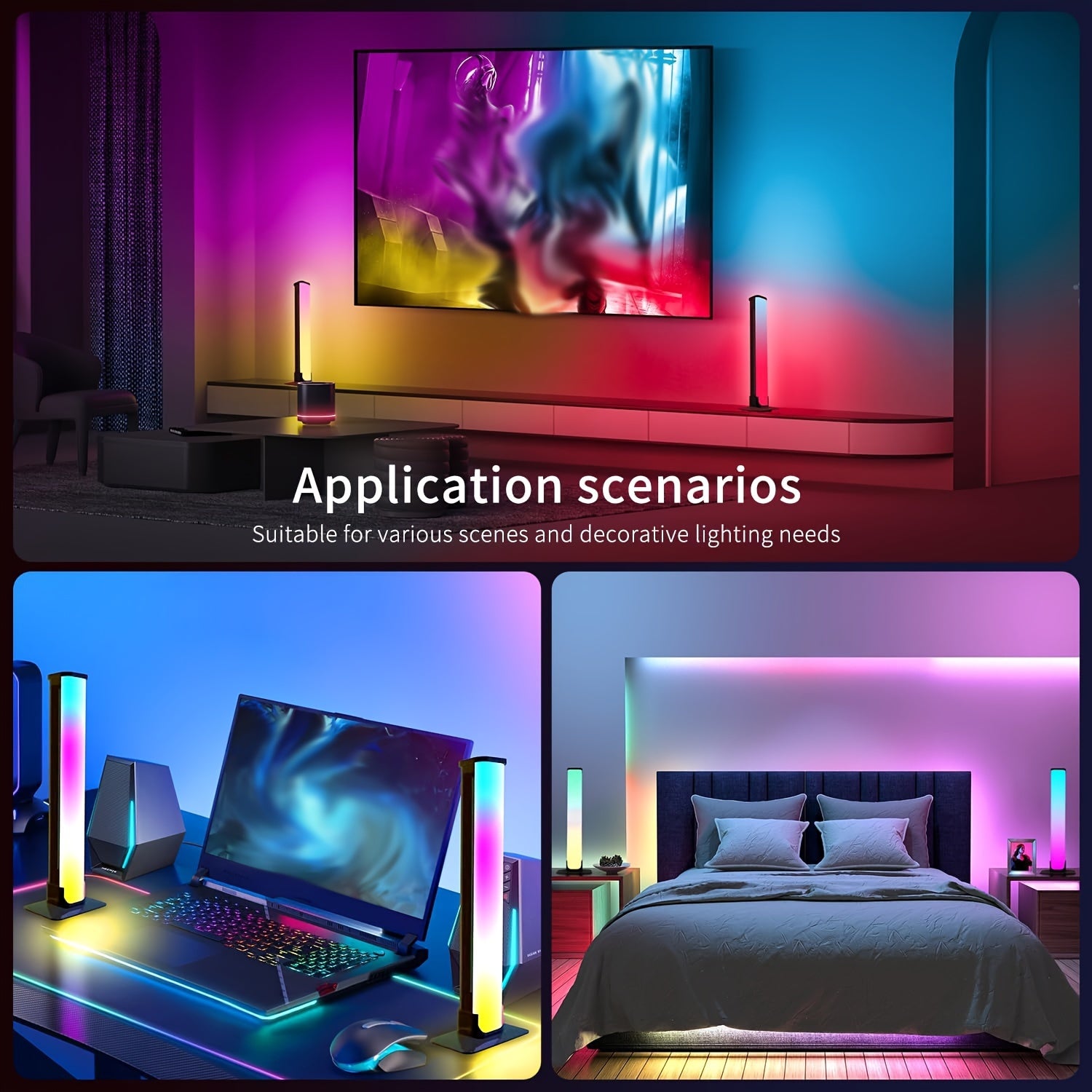 Barres lumineuses LED intelligentes, lot de 2, RVB avec synchronisation musicale - Topdecheztop.fr