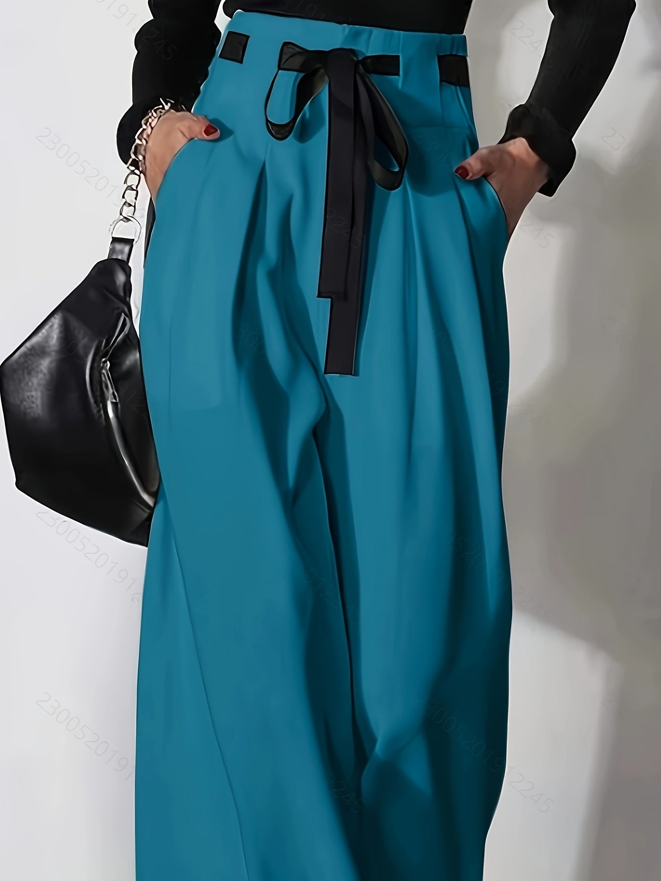 Pantalon Large Femme - Jambes Larges, Ceinture Incluse, Coupe Ample, Style Elegant