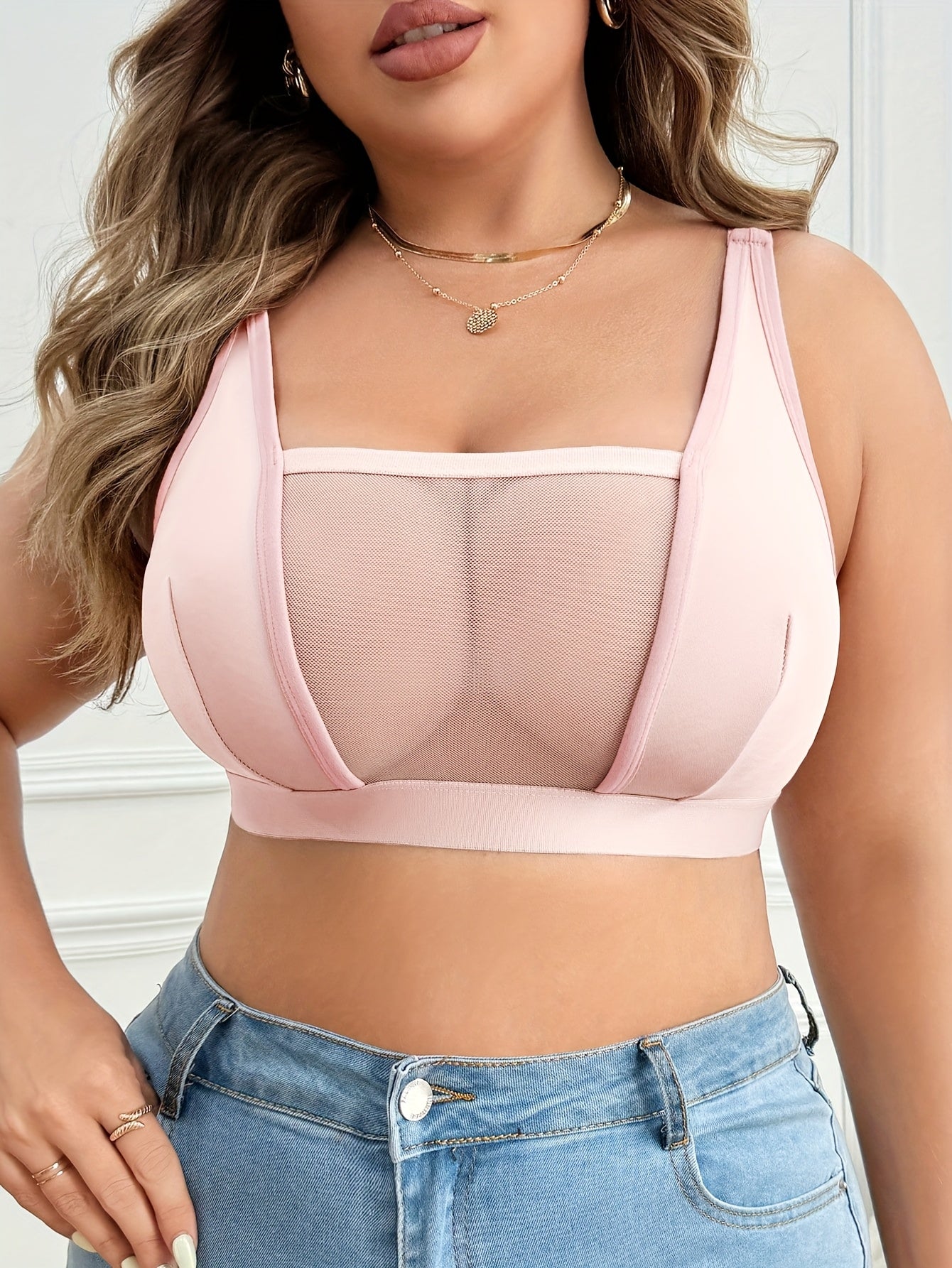 Soutien-Gorge Sans Fil Grande Taille Femme — 90% Polyester, Maille Contrastée, 3 Coloris, L-4XL