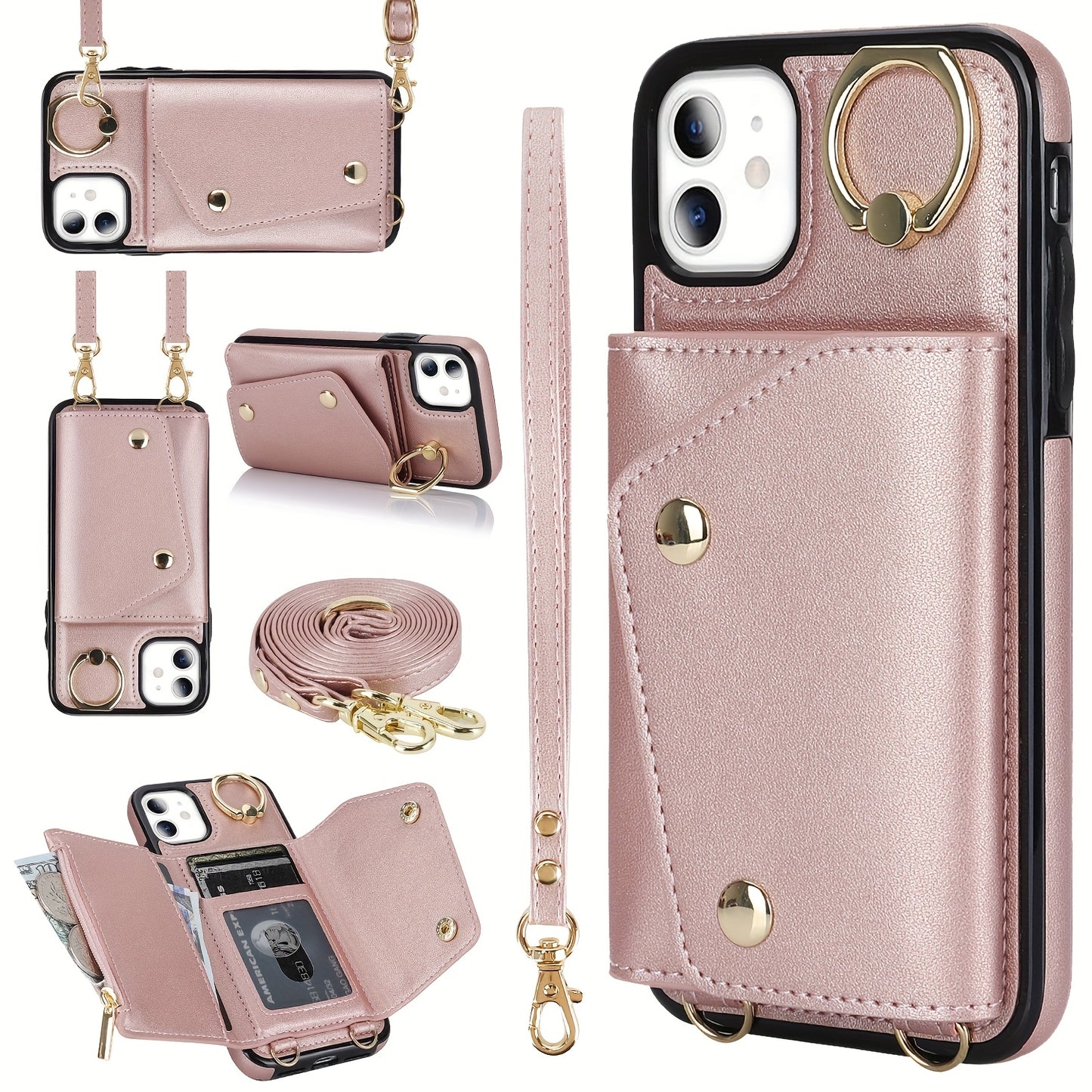 Étui Portefeuille Bandoulière iPhone – Similicuir, Support Intégré, Anti-Choc 📱✨