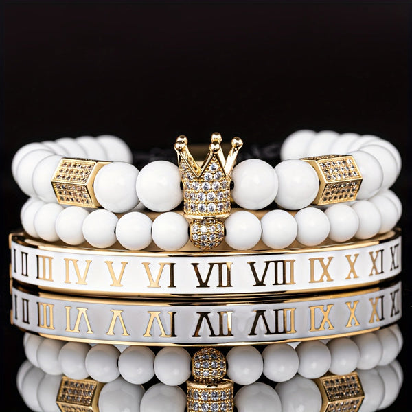 Lot de 3 bracelets à breloques en oxyde de zirconium doré pour homme - Topdecheztop.fr
