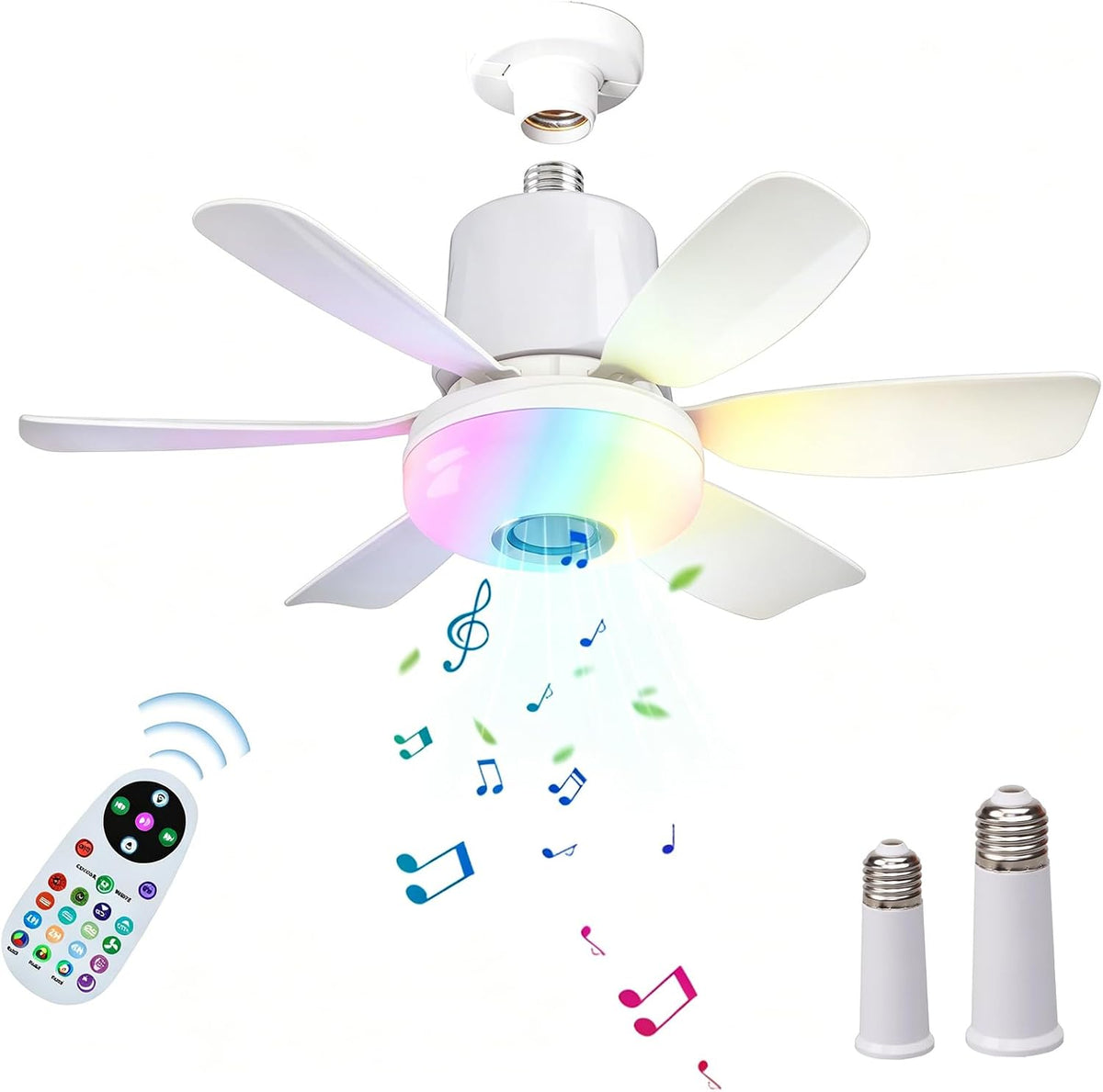 Plafonnier Ventilateur LED RGB BININBOX - 32W Dimmable - Bluetooth - 3 Vitesses - E27